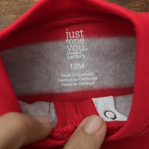 NWT Just One You One piece red and grey wit Santa & Deer on foot Fleece Size 12m - Picture 4 of 6